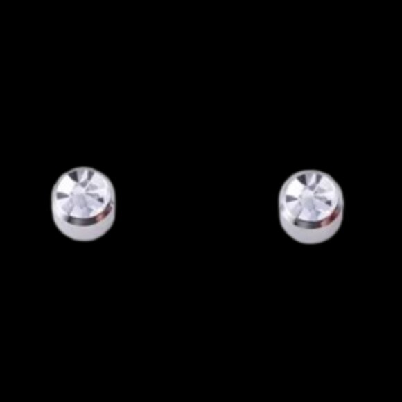 14kt White Gold Plated Round Bezel Clear CZ Stud Piercing Earrings - Picture 1 of 3